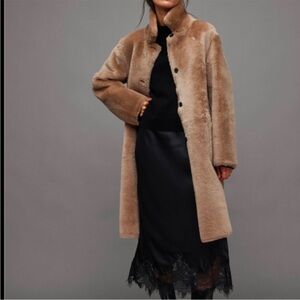 All Saints Reversible Shearling Coat Beige size XS